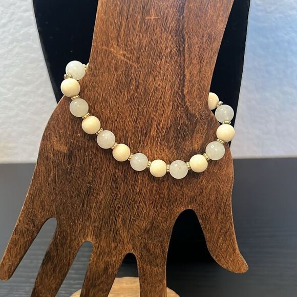 Elegant Natural Stone Beaded Bracelet Set - Cream, Gray, Black - Picture 2 of 6